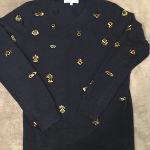3.1 Phillip Lim Pullover Blue Crystal Embellishments Crew Neck Sweater S…